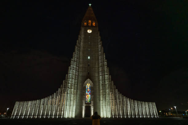 The  Hallgrimskirkja church at night