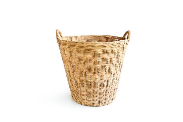 Empty wicker basket on wooden table