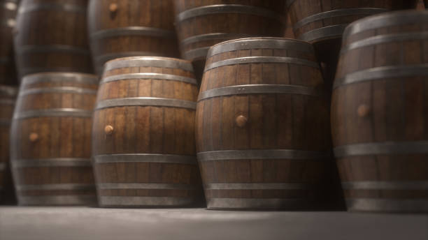 istock Wooden barrels lie in rows in the wine cellar 2175845961