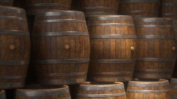 istock Wooden barrels lie in rows in the wine cellar 2175845963