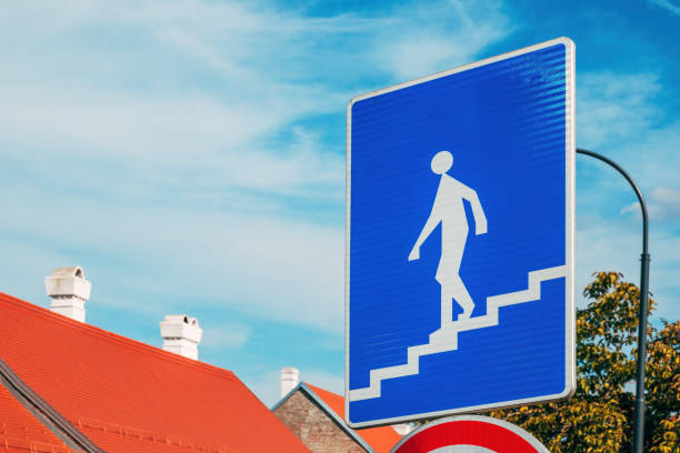 istock Traffic sign pedestrian stairway or underpass 2175848083