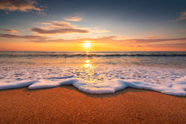 istock Beautiful cloudscape over the sea and beach, waves on the sand 2175848156