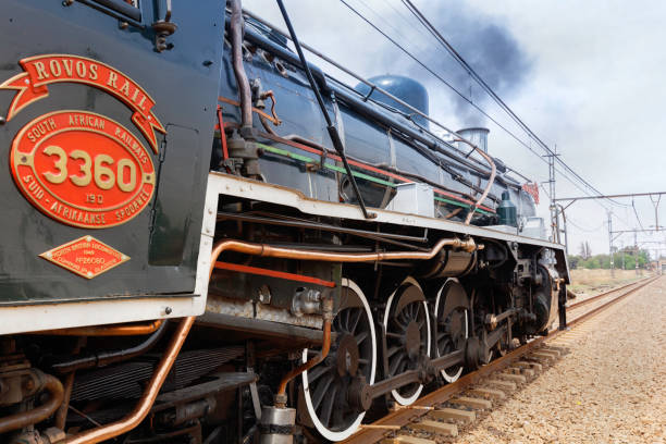 Rovos Rail steam train locomotive restored to all its glory. Seen here at Heidelberg station in Gauteng.