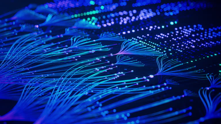 3D Isometric Animation of Colorful Branching Neural Network on Dark Background. Visualization of Complex Algorithms, Chatbot, Artificial Intelligence, Machine Learning and Large Language Models