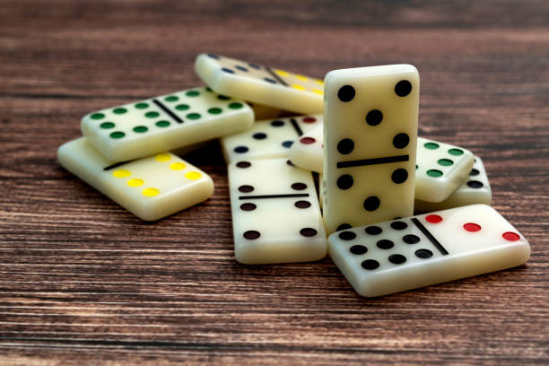 Heap of domino pieces on the table