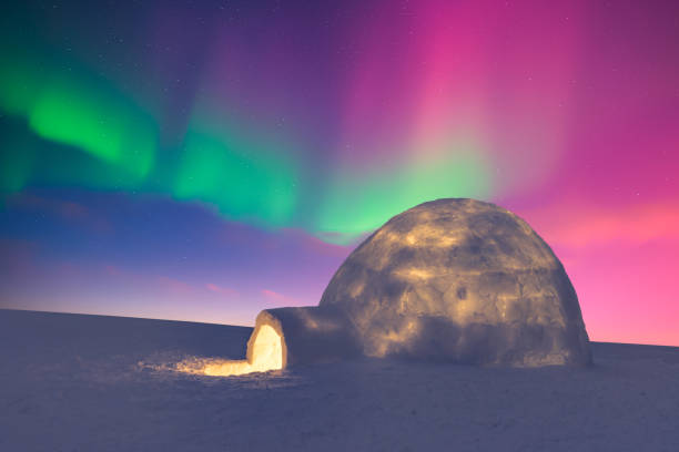 istock Wintry scene with glowing polar lights and snowy igloo 2175872439