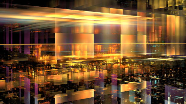 istock A vibrant abstract rendering showcases a digital cityscape with luminous colors, demonstrating a blend of urban elements and futuristic design during sunset. 3d render 2175876581