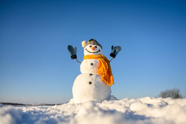 istock Smiley snowman in knitted hat 2175876623