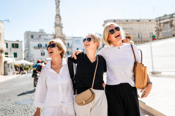 Three Female Tourists Enjoying In Italy