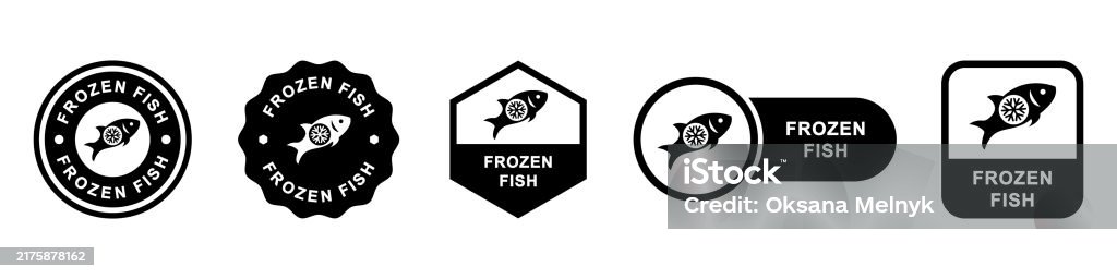 Fish Package Labeling Frozen Fish Vector Signs For Seafood Product Package Labeling Stock ...