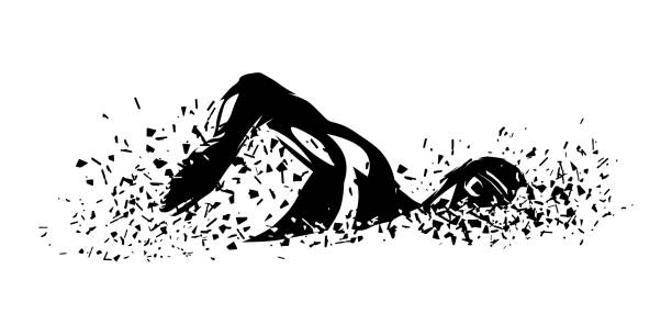 ilustrații de stoc cu înot, ilustrație vectorială izolată, siluetă de înotător, stil de înot crawl - înot