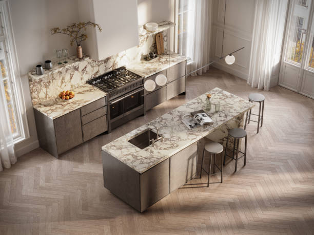 istock Top View of Modern Kitchen with Marble Island 2175880445