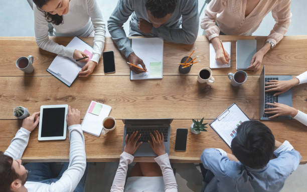 istock Business team having morning briefing, top view 2175880539