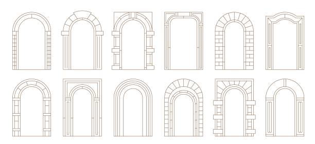 stockillustraties, clipart, cartoons en iconen met boho arch door frames and arc shaped line borders - boog architectonisch element