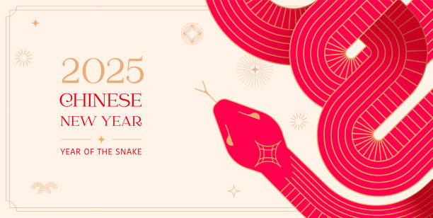 kuvapankkikuvitukset aiheesta chinese new year 2025 year of the snake. abstract background. linear geometric red snake illustration. traditional vector design. lunar new year concept - lunar-new-year