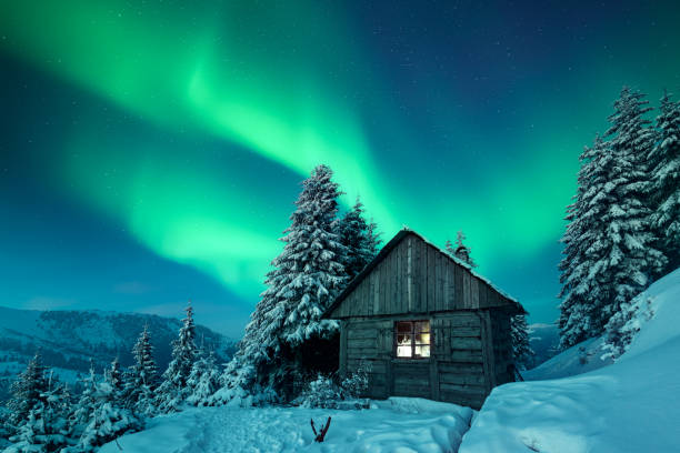 istock Fairy Christmas landscape with Northern light 2175884652