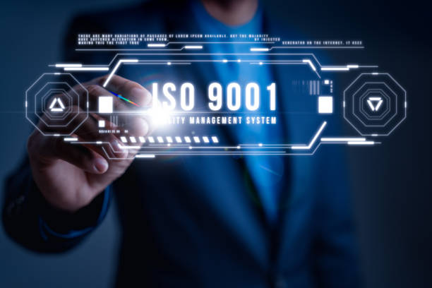 istock Businessman touch the virtual screen ISO 9001 icon for use with corporate, QMS, Quality Management Systems, Standard certification standardization quality control. Professional business operations 2175888691