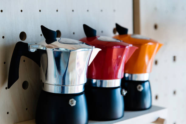 istock Coffee pots displayed in the cafe 2175888828