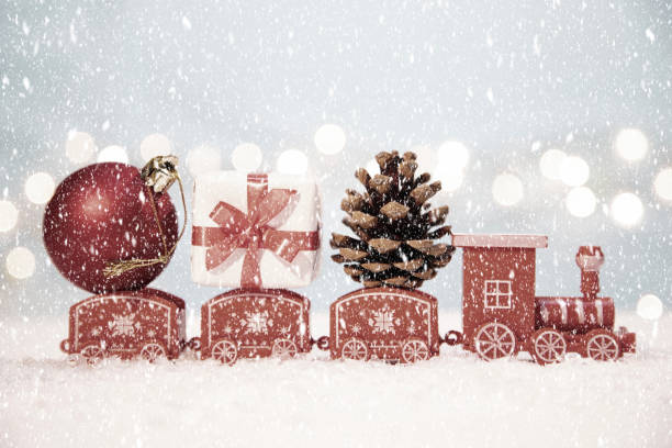 istock Red toy train with ornaments 2175893320