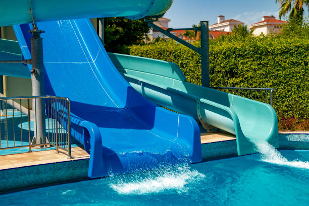 istock Colorful plastic water-slides in aqua park. 2175895431