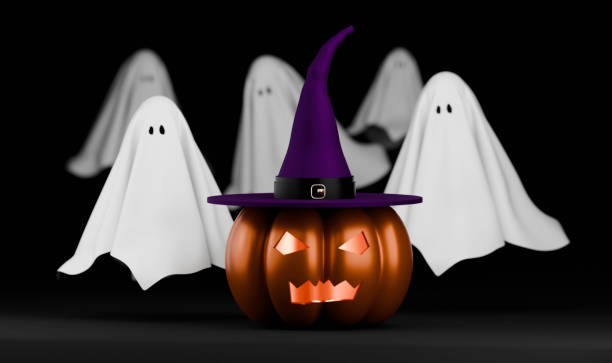 istock Spooky Scene with Floating Ghosts and Pumpkin 2175895907