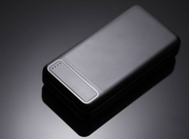 istock Black power bank, external battery on a black background 2175896050