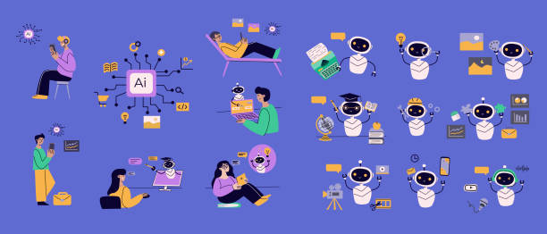 istock Artificial intelligence robots and people set. Ai generating texts, images, video, music, audio 2175899524
