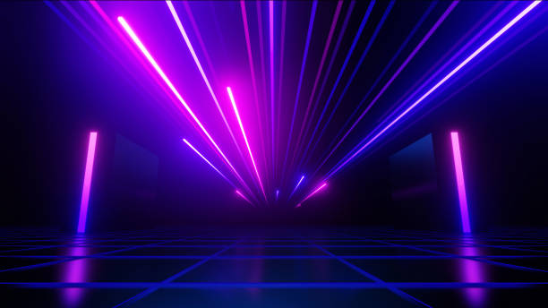 istock 3d Render, Speed light trails or neon fast lines on dark background with light reflection on floor, abstract technology and futuristic. 2175903838