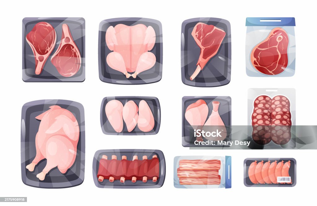 Wrapped Meat Graphics Frozen Meat Stock Illustration - Download Image Now - Chicken Meat ...