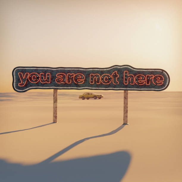 CGI: a lone car under a large neon sign saying \