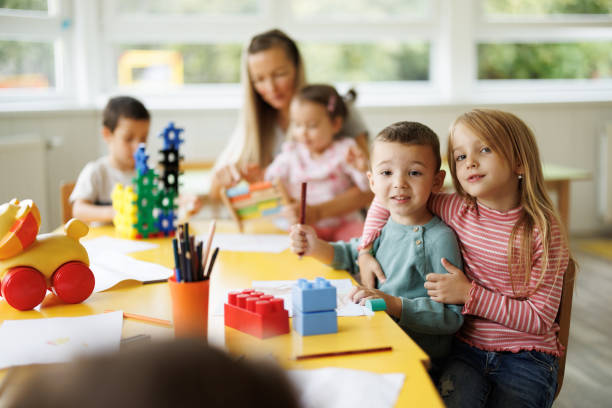 istock Children having fun drawing in kindergarten 2175925623