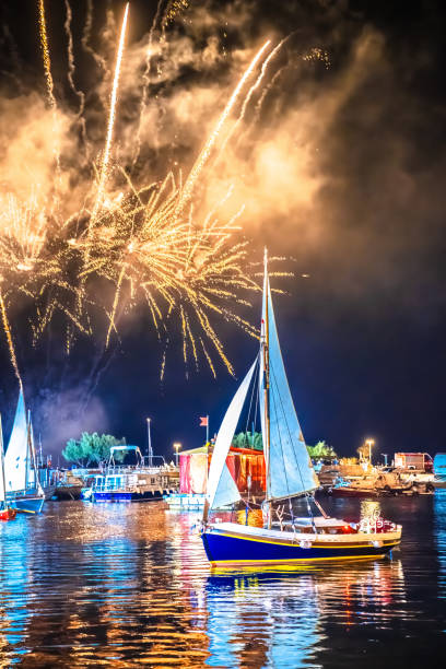 istock Krk historic sails night regatta with illumination and fireworks 2175943561