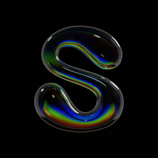 istock 3d glass letter S with translucent surface and holographic reflections for Y2K font design 2175944417