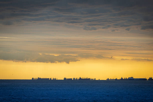 Seascape with cloudy sky at sunset.Istanbul - Turkey.