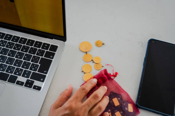 Businesswoman holding golds for saving