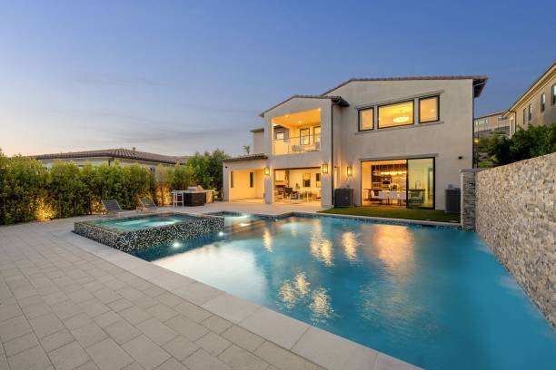 istock Luxury house with pool at twilight 2175964529
