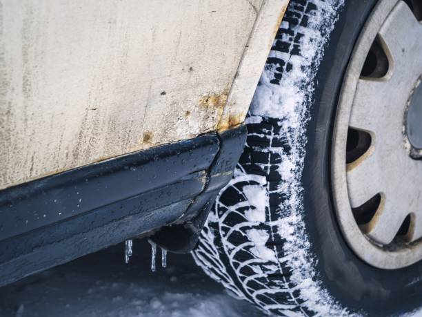 istock Rusty car sill with corrosion in winter snow 2175965580