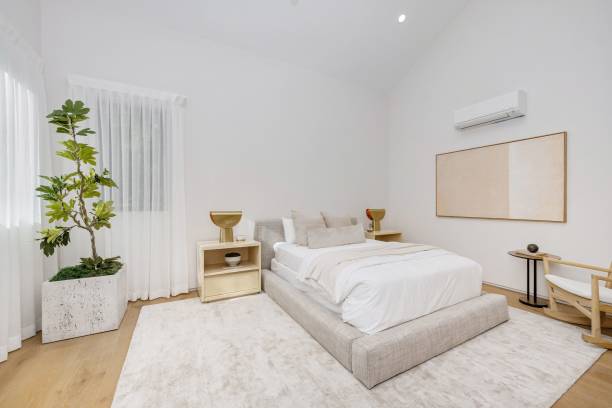 istock Modern minimalist bedroom with neutral tones 2175965734
