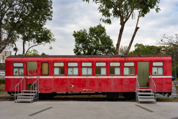 istock Red vintage train carriage in outdoor setting 2175969461