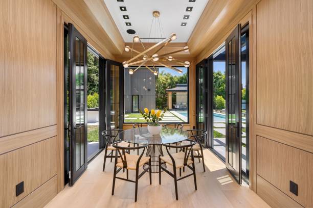 istock Contemporary dining room with garden view. 2175972681