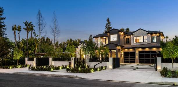 istock Modern luxury house exterior at dusk 2175972723