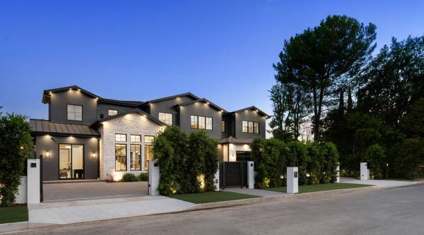 istock Modern luxury house exterior at dusk 2175972725