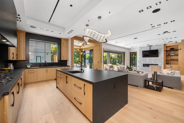 istock Modern open-concept kitchen and living room in a luxury home 2175972814
