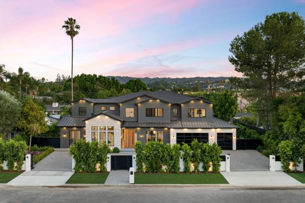 istock Modern luxury house with sunset sky. 2175972815