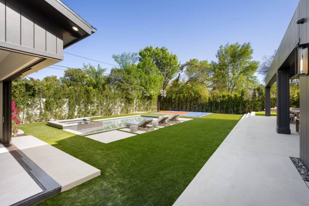istock Modern backyard with pool and basketball court 2175972887