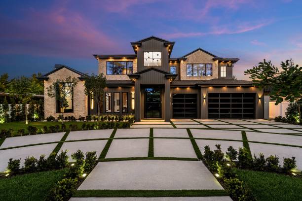 istock Modern luxury house exterior at dusk 2175973025