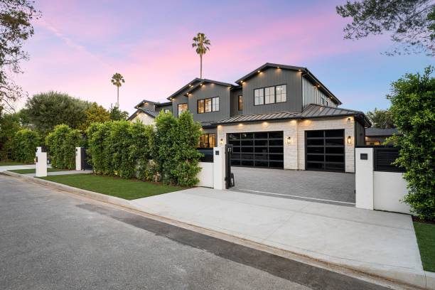 istock Modern luxury house exterior at sunset. 2175973606