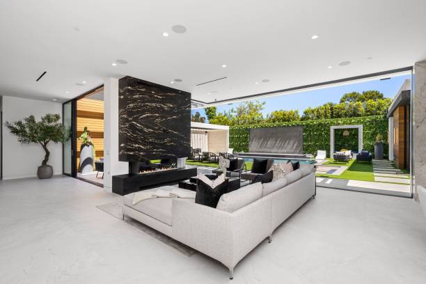istock Modern open living room with stylish backyard 2175973666