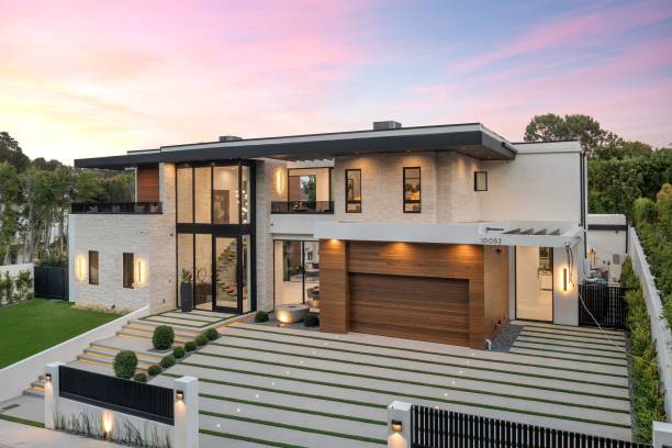 istock Modern luxury home exterior at sunset 2175973722