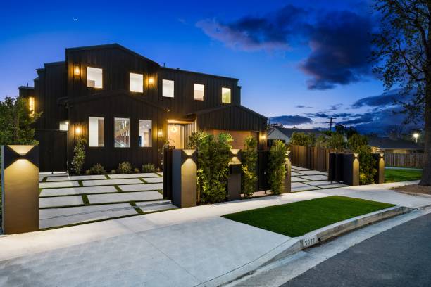 istock Modern luxury house exterior at dusk 2175974250